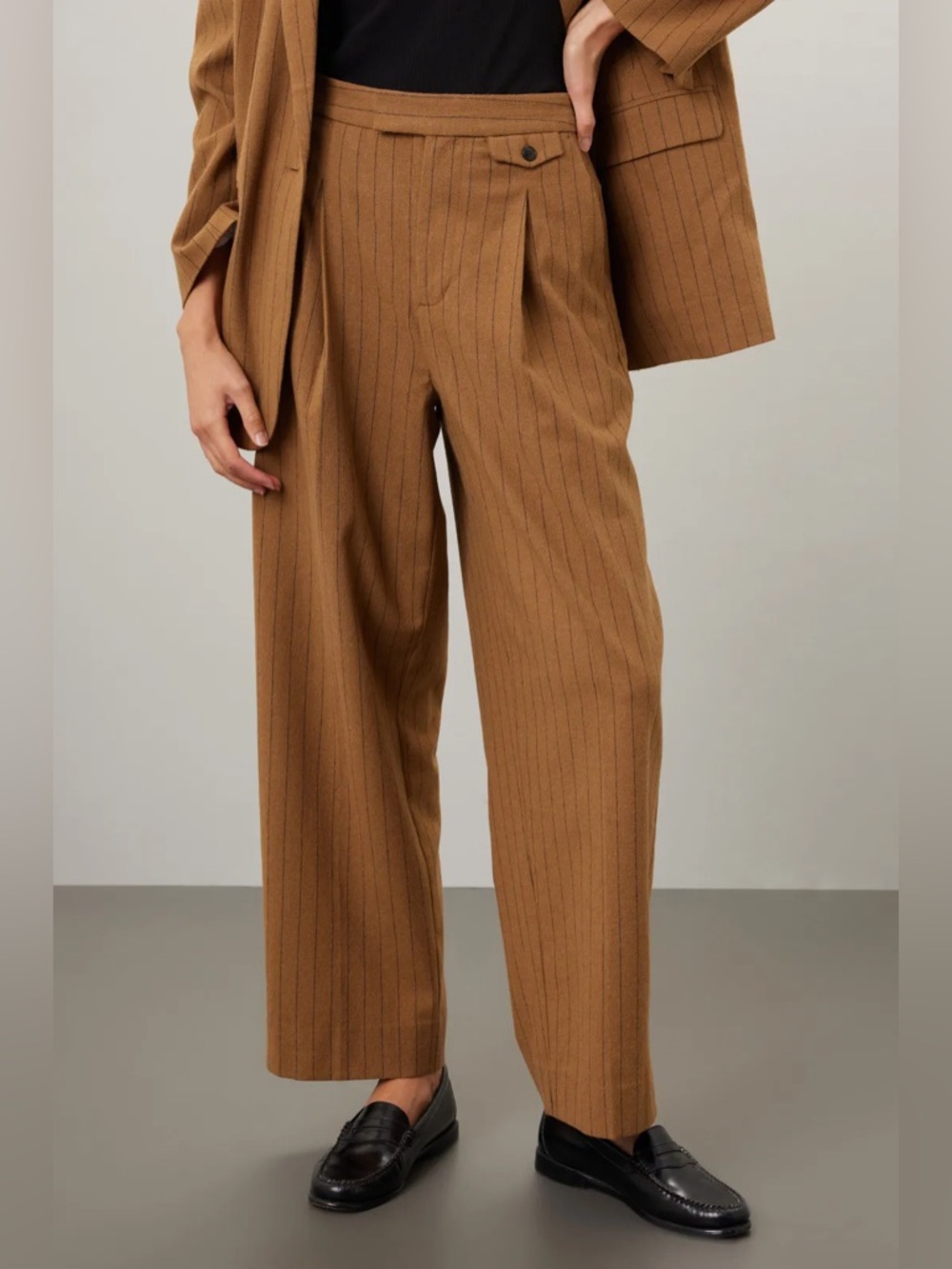 Madewell The Rosedale High-Rise Straight Pant in Pinstripe Tan 4 Italian Fabric